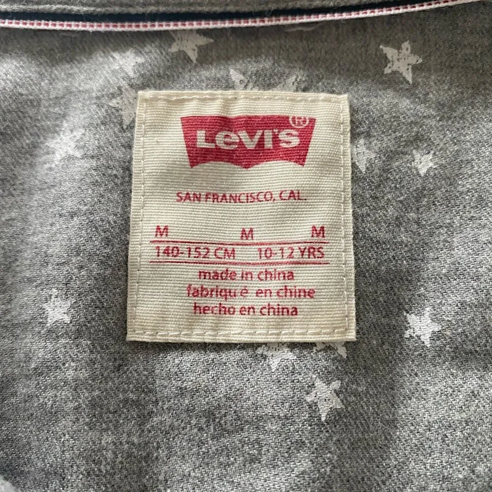 Levi’s Girls Shirt Dress Long Sleeve Gray Printed Stars Size M Youth (10-12) EUC